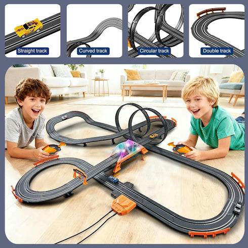 Glorryearst 4 Sets 7,8,9-12 Slot Car Racing Track for Kids with Cars Battery or Electric Powered Dual Racing Game