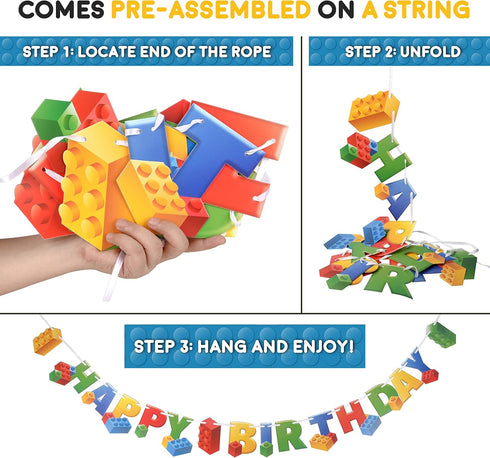 Aliza Premium Party Supplies 7-feet Building Block Birthday Party Supplies Banner by Aliza | Baby Boy Toddler Kids