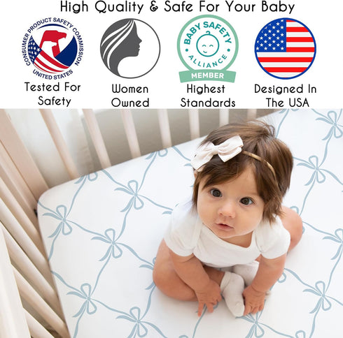 Sweet Jojo Designs Fitted Baby Crib Sheets (Blue Bows) for Girls, Infant Nursery, Toddler Room - Standard Size (Tiffany