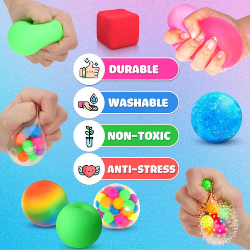 12 Pack 3-12 Stress Balls Fidget Sensory Toys: Squishy Stress Balls for Kids - Hand Therapy Sensory Ball