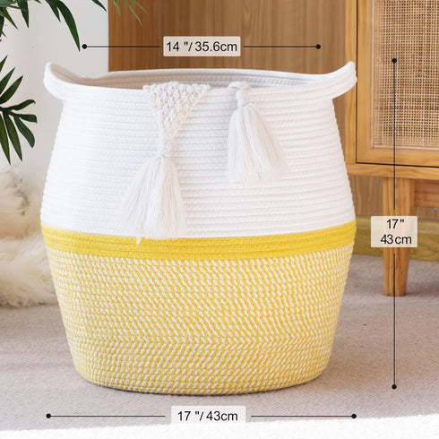 Storage(17"x17"),Large KAKAMAY Woven Baskets for Cotton Rope Woven Baby Laundry Hamper,Collapsible Laundry Basket