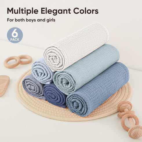 6 Pack 100% 23.6" 23.6" Bearmoss Muslin Burp Cloths for Baby, Cotton Soft Large Burping Cloths for Unisex, Boy, Girl, X