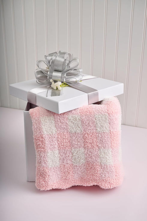 Mud Pie Children's Pink Gingham Chenille Blanket