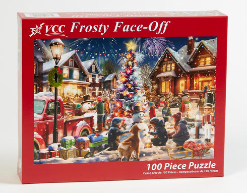 Vermont Christmas Company – Frosty Face-Off 100 Piece Jigsaw Puzzle - Large Interlocking Pieces Perfect for Kids & Adults Alike - 19" x 13"