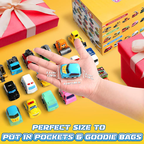 Fajiabao 18 Pcs Toy Car Mini Pull Back Cars for Toddlers, Party Favors Bulk Small Construction Toys for Kids