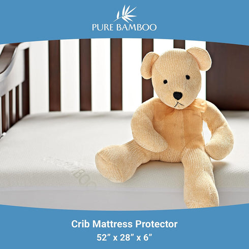 52x28x6 inch Bamboo Crib Mattress Protector by Pure Bamboo, Waterproof - Breathable, Noiseless Mattress Cover Pad