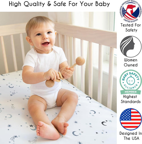 Sweet Jojo Designs Fitted Baby Crib Sheets (Blue Moon and Stars) for Girls and Boys, Infant Nursery, Toddler Room