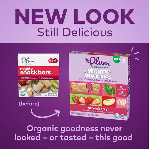 0.67 oz (Pack 48) Plum Organics Mighty Snack Bars - Strawberry - Bars of - Organic Fruit and Vegetable Toddler Food