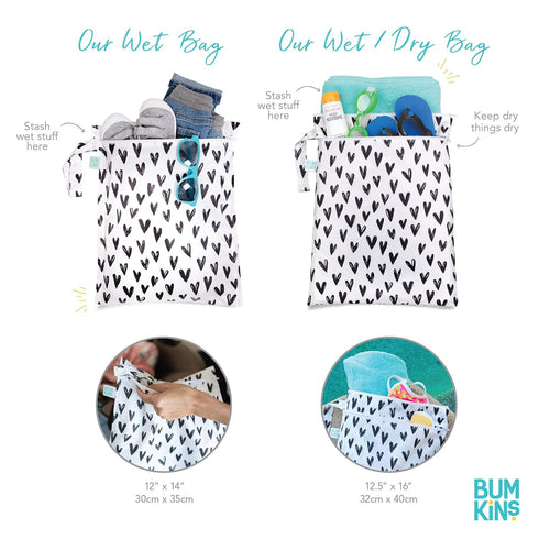 Bumkins Waterproof Wet Bag for Baby, Travel, Swim Suit, Cloth Diapers, Pump Parts, Pool, Gym Clothes, Toiletry, Strap