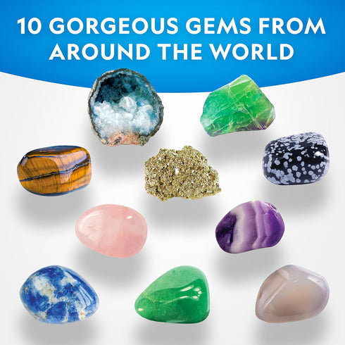 Gemstone Dig Kit – Dig Up 10 Real Gemstones and Crystals, Science Kit for Kids, Gift for Girls and Boys