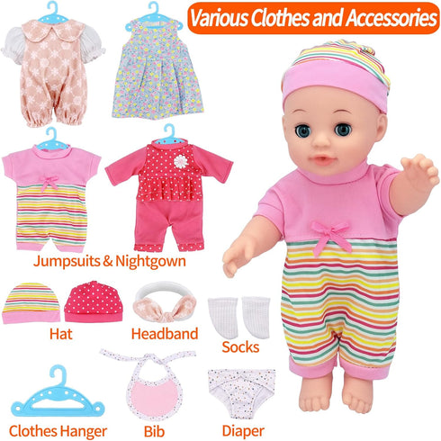Besurejoy 12'' Playset 4 Set 3+ Baby Doll Nursery Care with Outfits,Clothes Hanger,Swaddle Blanket,Feeding
