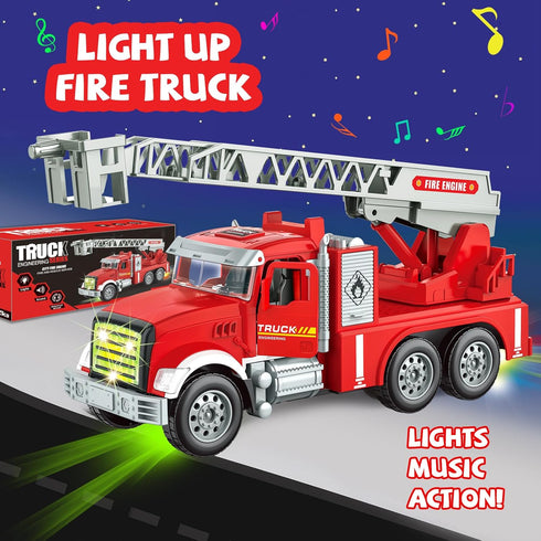 3-5, 1 2 3 4 5 6 Toddler Boy Toys, Fire Trucks for Toddlers Lights Music Toy Cars with Rotating Extend Ladder
