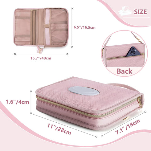 Diaper Clutch Bag with 2 Pieces Wipes Dispensers, Small Diaper Bag with Multiple Pockets for Baby Necessities, Pink