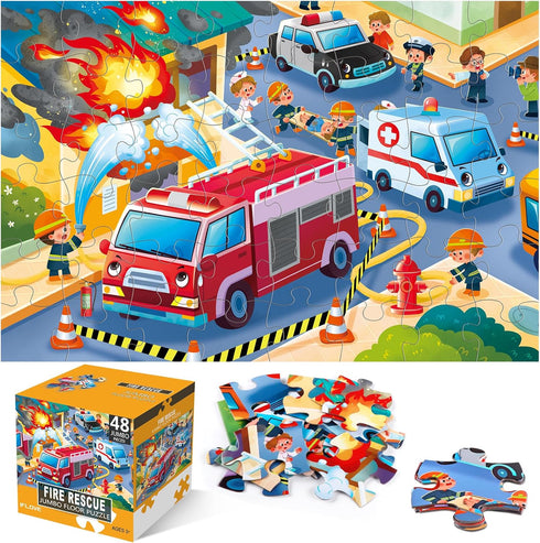 Jumbo Floor Puzzle for Kids,Fire Rescue Jigsaw Large Puzzles,48 Piece Firefighter Fireman