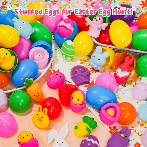 EUOCENK 30PCS Pre Filled Easter Eggs with Easter Mochi Squishy Toys, Pre-Stuffed Easter Eggs with Easter Squishies