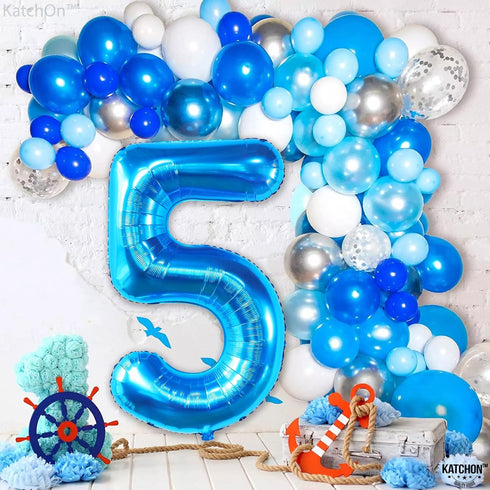 KatchOn Giant Blue Number 5 Balloon, 40 Inch, 5th Birthday Decorations for Boys, Shark Theme