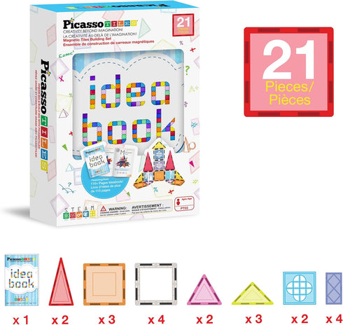 Set 110+ Playset 3+ PT03 PicassoTiles Magnetic Tiles Magnet Toys Building Blocks Construction with Pages IdeaBook STEM