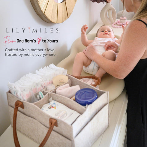 Lily Miles Baby Diaper Caddy Organizer, Nursery Storage Basket for Newborn Essentials, Neutral Gift for Baby Shower