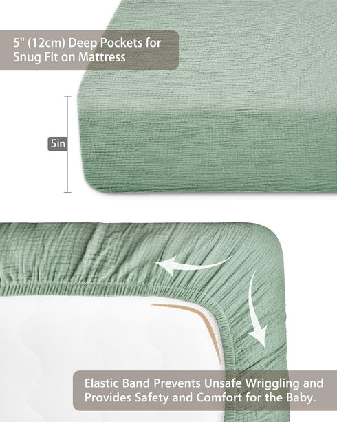 Pack 24" 38", Mini Crib Sheets for Baby, Fitted N Play Mattress and Mini Cribs x Neutral Muslin Cotton Mini Crib