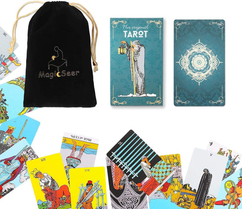 MagicSeer Tarot Cards, 78 Pcs Large Borderless Deck for Beginners and Experts, Velvet Bag Included.
