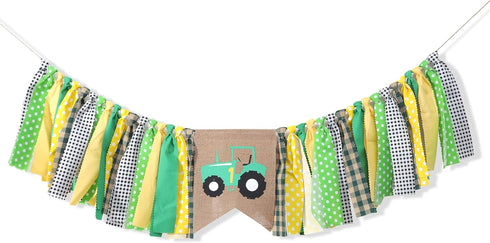 TUTOTU 1st Farm High Chair Banner - Green Tractor Birthday Party Decoration