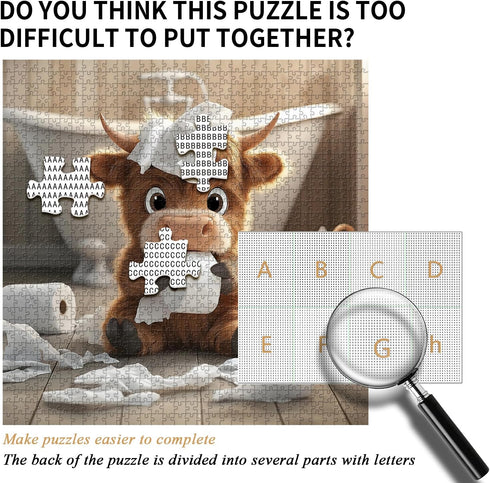PICKFORU 1000 Highland Cow Puzzles for Adults Pieces,Cute Cow Jigsaw Puzzle, Funny Bathroom Calf Puzzles, Challenging