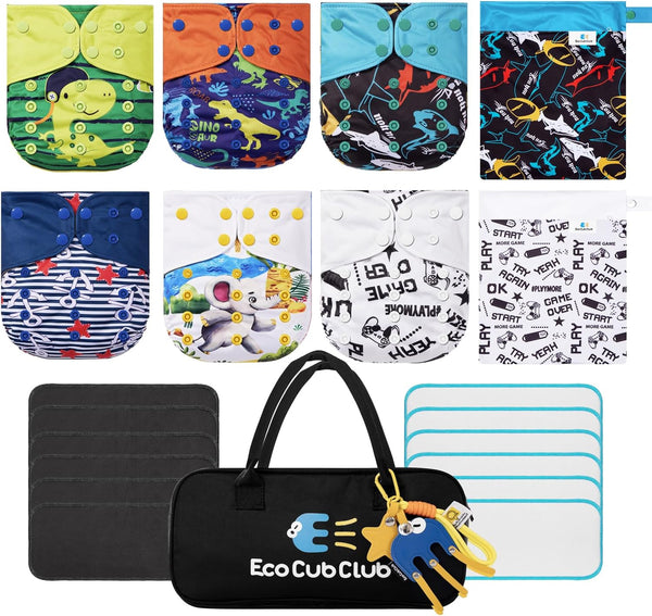 ECOCUBCLUB Reusable Washable Cloth Diapers 6pcs for Baby Shower,Leak-Proof Double Gussets Quick-Dry AWJ