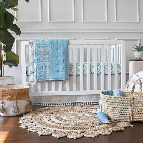 28w 52h 16d Crane Baby Wrap Around Bed Skirt for Crib, Cotton Crib Skirt for Boy's and Girl's Nursery, White, x x