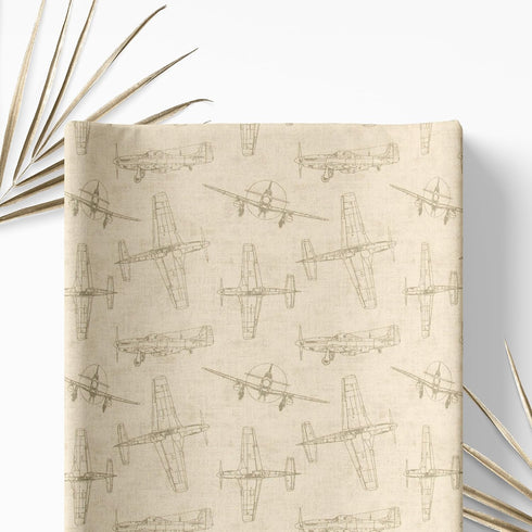 Glenna Jean Airplane Diaper Changing Pad Cover, Tan Brown Flying Aviation Baby Boy Nursery, Soft Cotton Infant Changing