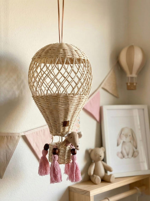 Generic Handmade Rattan Hot Air Balloon Wall Decor Boho Nursery and Kids Room Hanging (Small)