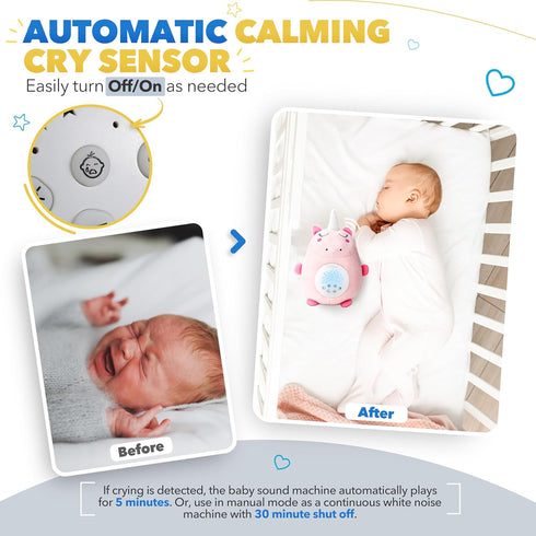 Bubzi Co Sound Machine, Portable Unicorn Soother & Night Light Projector, Comforting Electronic Infant Toddler Sleep
