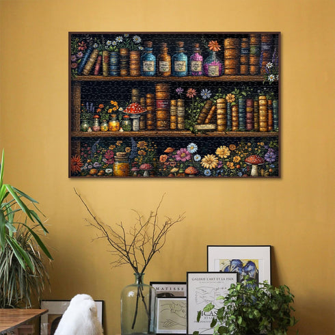 PICKFORU 1000 1000 Magic Bookshelf Puzzles for Adults Pieces, Vintage Book Wildflower Pages Jigsaw Puzzle Pieces, Plant