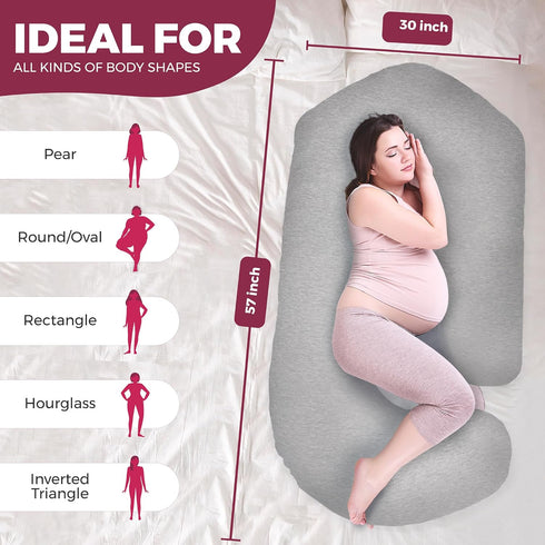 57inch PILLANI Pregnancy Pillows for Sleeping - V C U Shaped Full Body Pillow with Removable Washable Cover, Cooling