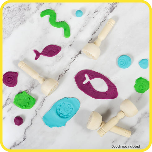 READY 2 LEARN Wooden Dough Stampers - Set of 4 for Kids Playdough and Pottery Texture Tools