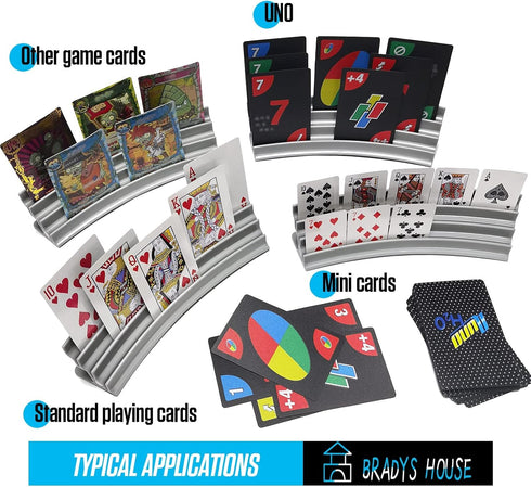 Set of 4 Extendable Plastic Playing Card Holders (Grey) for Card Games