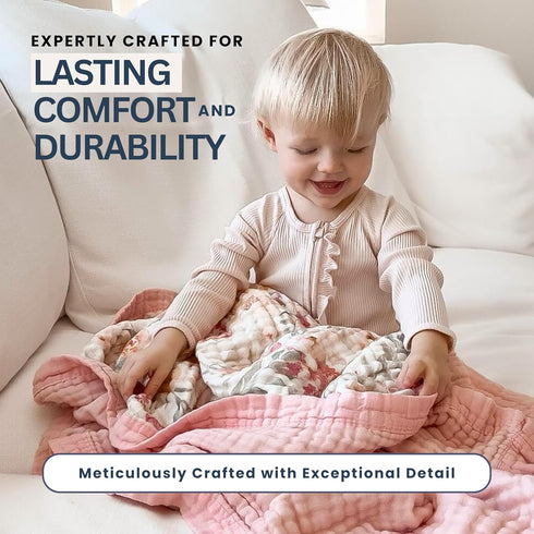 100% 7 Cotton Muslin Baby Blanket - Large Reversible Receiving Blankets for Baby Girls, Soft & Lightweight, Perfect
