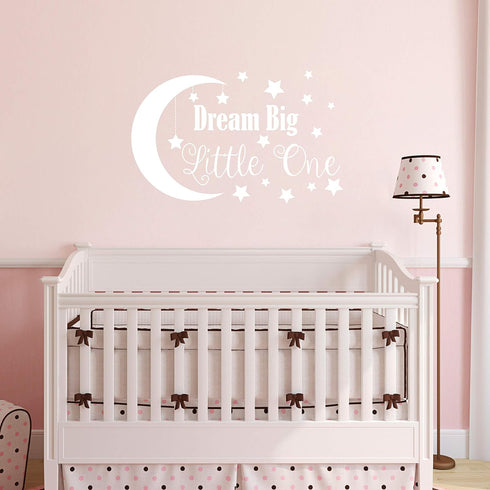 Dream Big Little One Wall Decal, Removable Vinyl Nursery Quote Stickers for Baby Kids Bedroom Decor (Big, White)