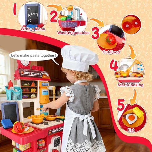 Drmukie Set Playset 3 4 5 Upgrade Toy Kitchen for Kids Toddlers Mini Kitchen with Spray Sink & Realistic Lighting