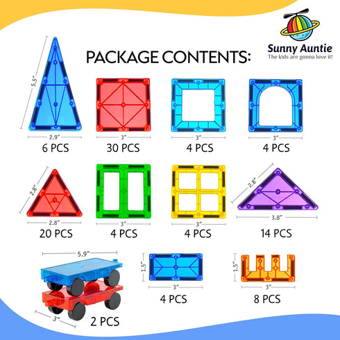 100 2 3-8, Set SUNNY AUNTIE Magnetic Tiles PCS with Cars Magnetic Building Tiles STEM Toy for Kids Ages Magnet