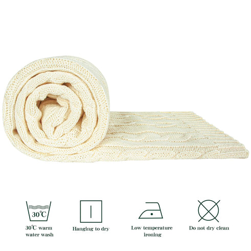 NTBAY 100% Pure Cotton Cable Knit Toddler Blanket, Super Soft Warm, 30x40 Baby Blanket for Crib, Ivory