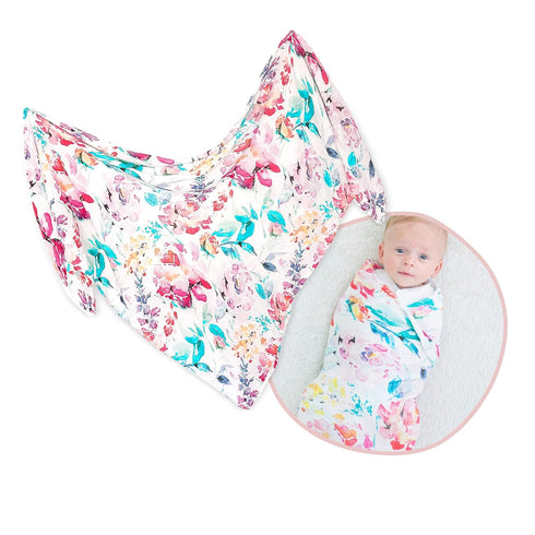 Stroller Society - Viscose from Bamboo and Cotton Baby Blanket, Floral Baby