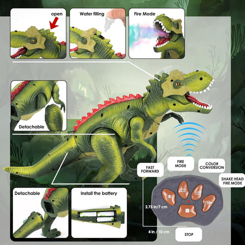3-5-7, 7 4-7, 3+ Remote Control Dinosaur Toys for Kids Upgraded T Rex Dinosaur Toys with Changing Light, Color Spray