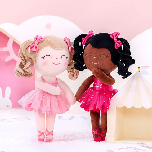 Gloveleya Baby Doll Gifts - Plush Curly Hair Ballet Dolls, Soft Girl Toys, Pink, 33CM