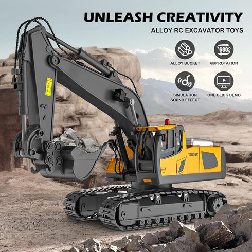 6-11 Old,11-Channel Shovel,2.4Ghz Remote Control Excavator Toy for Boys yrs RC Excavator Toy,with Metal RC Construction
