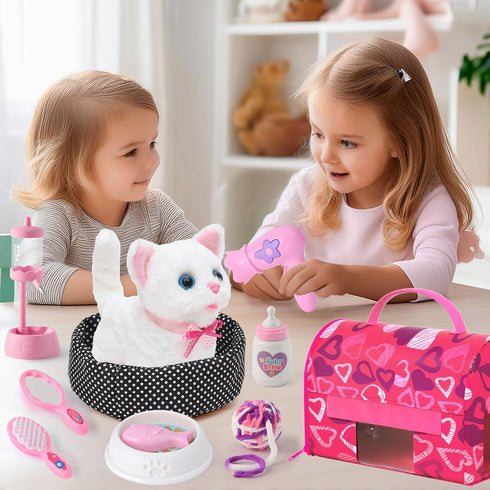 16 Set, 3 4 5 6 7 8 9 Golray Cat Toys for Kids Girls Gift, Electronic Interactive Plush Toy Cat Can Walk and Meow - Pcs