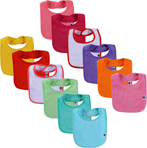 12 Pack Terry Drool Cotton Bibs, Unisex Baby Bibs with Fiber Filling