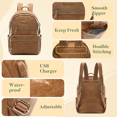 Backpack 7 2 miss fong Small Diaper Bag for Travel Leather Diaper Bag Baby Diaper Bag with Pockets with USB Charger