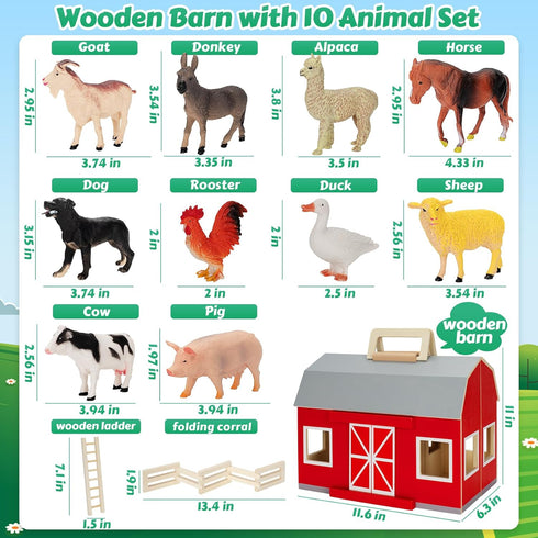 Farm Animals Toys for 3+ Year Old Toddlers, Big Wooden Barn Farm Playset with Figures, Educational Learning Toys, Ideal