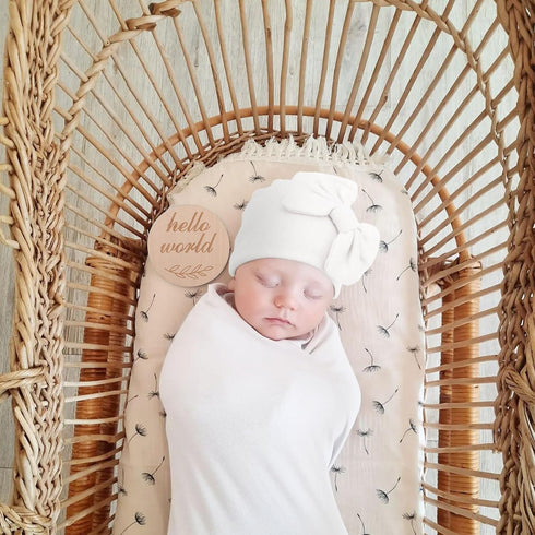 Set AQOKKA Newborn Receiving Blanket with Bow Hat Mittens Wooden Card Newborns Toddler Baby Boy Girl Nursery Swaddle