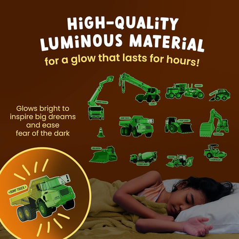 Glow in The Dark Construction Wall Stickers – 10 Large Bright Decals for Bedroom Walls & Ceilings – Best for Bedtime
